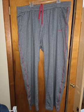 Adidas Mens 3Xl Gray Athletic Fleece Joggers with Red Trim